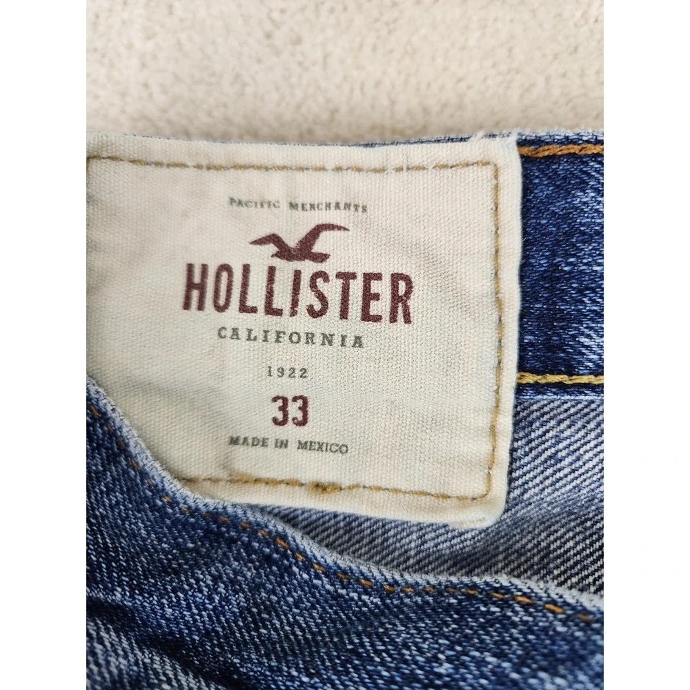 Men's Hollister Denim Shorts Size 33 Distressed Cut Off Frayed Hem Medium Wash